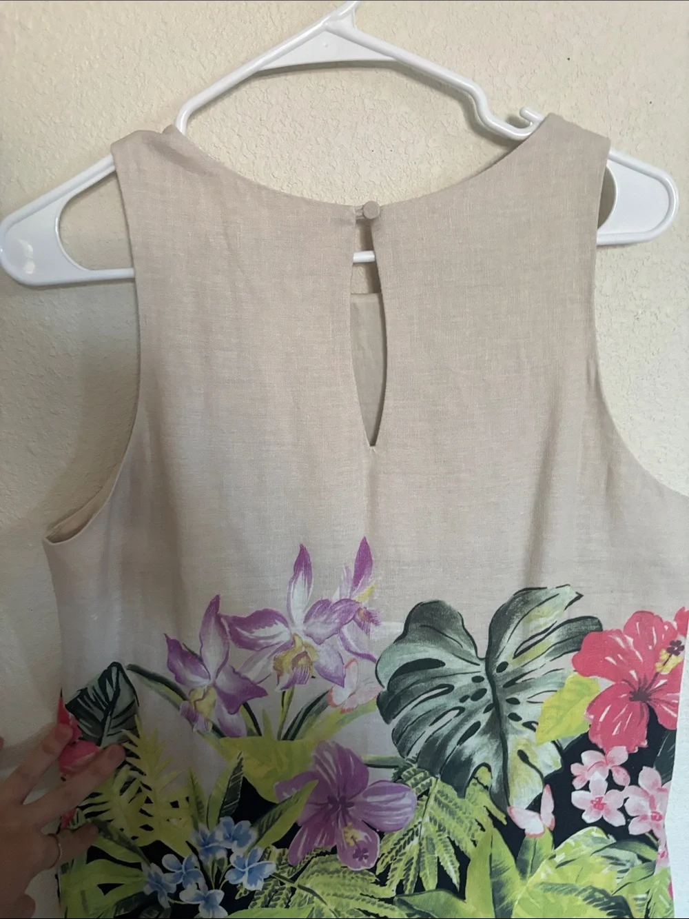 Tommy Bahama Beige and Black Tropical Floral Midi Dress